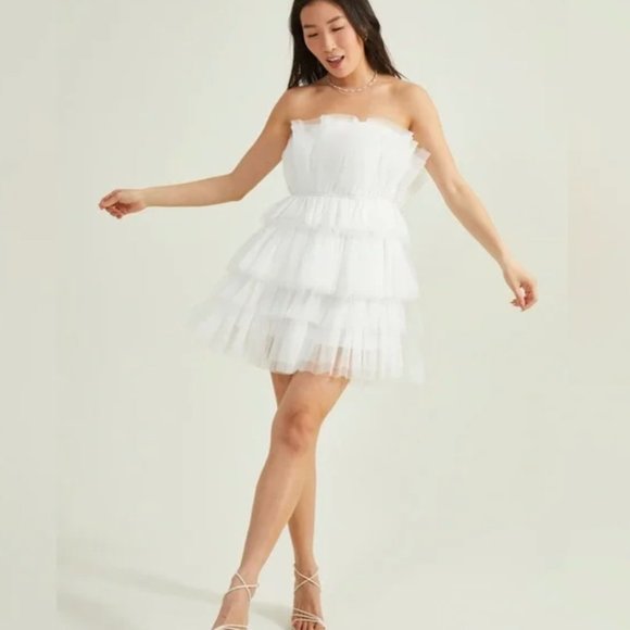 NWT Tulle White Bridal Bachelorette Graduation Dress - Picture 1 of 5